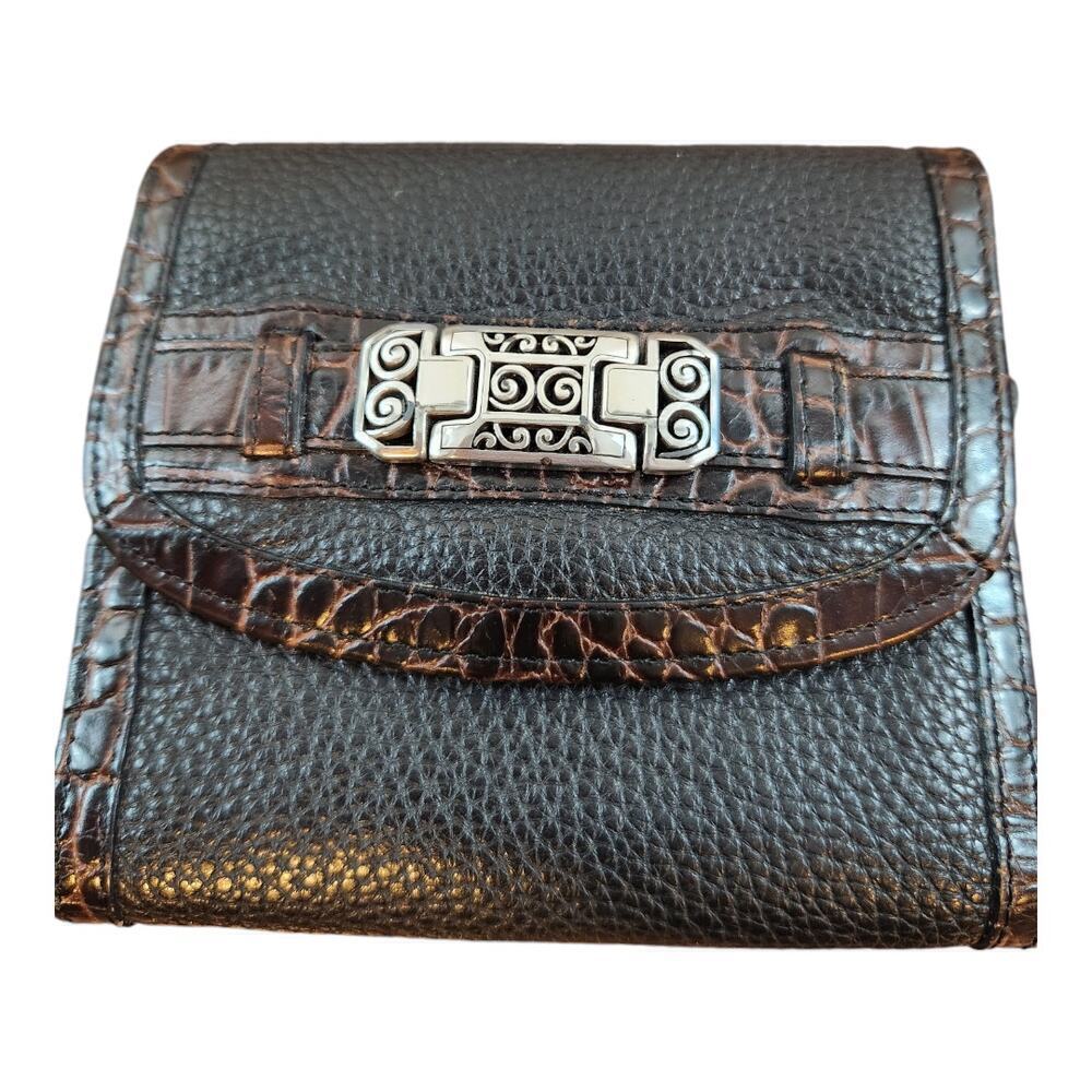 Brighton black and brown Stanford med leather‎ wallet with silver accent